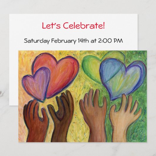 Diversity Love Hearts Hands Colorful Invitation Kaart (Voorkant / Achterkant)