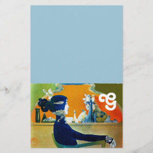 DIVIN IN BLAUW, MODE MONOGRAM VAN SCHOONHEID BRIEFPAPIER