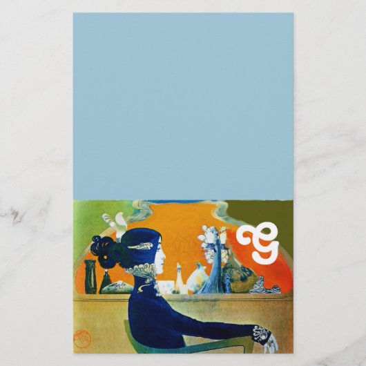 DIVIN IN BLAUW, MODE MONOGRAM VAN SCHOONHEID BRIEFPAPIER (Voorkant)