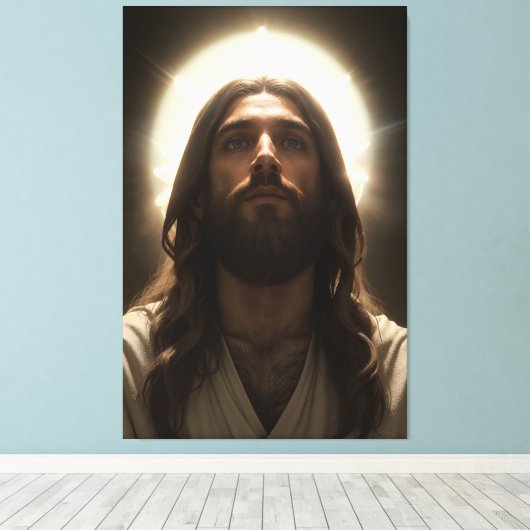 Divina Mirada: Cristo en Luz Dorada Canvas Afdruk (Insitu (Houten vloer))