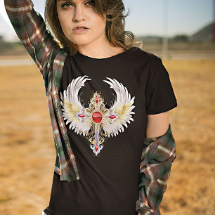 Divine Angel Winged katholieke Silver Cross T-Shir T-shirt