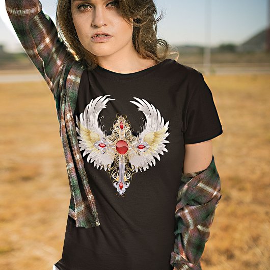 Divine Angel Winged katholieke Silver Cross T-Shir T-shirt