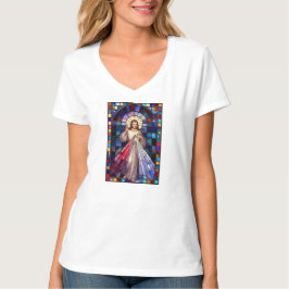 Divine Barmhartigheid Jezus V-hals T-shirt voor vr