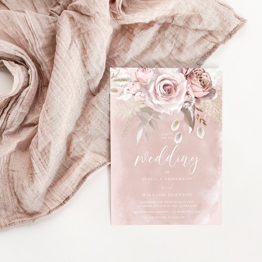 Divine Beauful Dusty Roos Blush Wedding Kaart