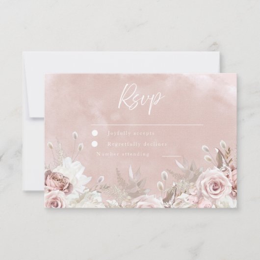 Divine Beauful Dusty Roos Blush Wedding RSVP Kaartje (Voorkant)