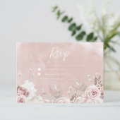 Divine Beauful Dusty Roos Blush Wedding RSVP Kaartje (Staand voorkant)