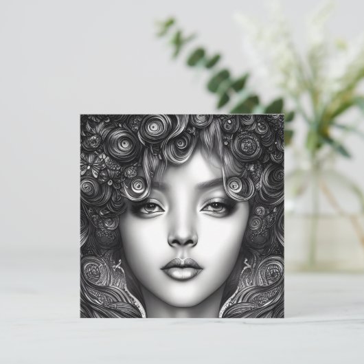 Divine Black Girl Digital Art Portret Flat Kaart (Staand voorkant)