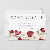 Divine Bloom: Witte & Rode Bloemen Bruiloft Save The Date (Voorkant)