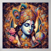 Divine Blue Krishna Art Poster (Voorkant)
