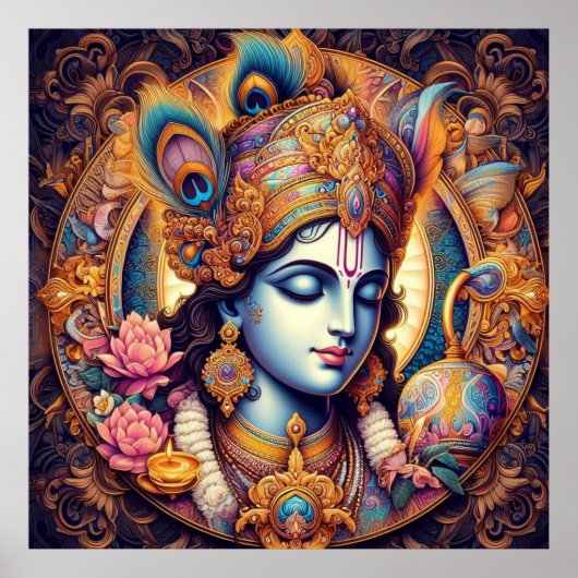 Divine Blue Krishna Art Poster (Voorkant)