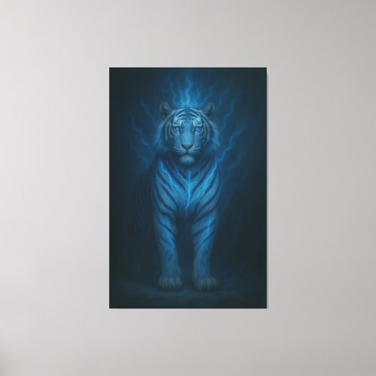 Divine Blue Lightning White Tiger – Celestial Stor Canvas Afdruk (Voorkant)