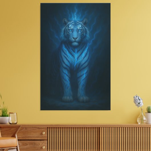 Divine Blue Lightning White Tiger – Celestial Stor Canvas Afdruk (Insitu (Woonkamer))