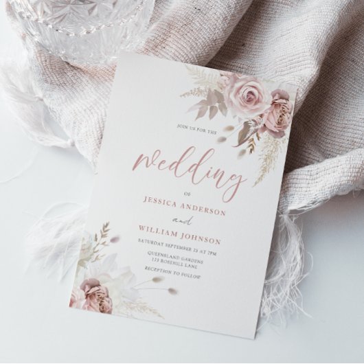 Divine Blush and Dusty Roos Floral Wedding Kaart