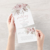 Divine Blush Dusty Roos Bloemen Bruiloft All In One Uitnodiging (Afscheurbaar)