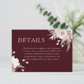 Divine Blush Floral Deep Burgundy Wedding Details Informatiekaartje (Staand voorkant)