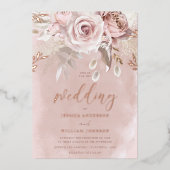 Divine Blush Floral Wedding Roos Gold Folie Uitnodiging (Voorkant)