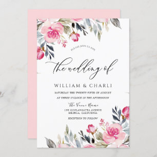 Divine Blush Pink Waterverf Floral Wedding Kaart