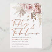 Divine Blush Roos Goudfolie 50e Verjaardagsfeest Folie Uitnodiging (Voorkant)