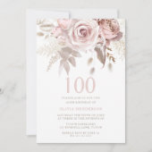 Divine Blush Roses 100th Birthday Party Kaart (Voorkant)