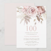 Divine Blush Roses 100th Birthday Party Kaart (Voorkant / Achterkant)