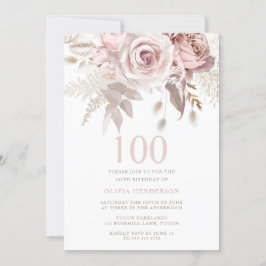 Divine Blush Roses 100th Birthday Party Kaart