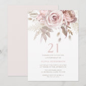Divine Blush Roses 21st Birthday Party Kaart (Voorkant / Achterkant)