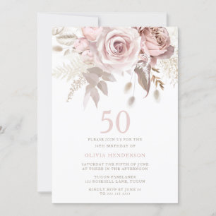 Divine Blush Roses 50th Birthday Party Kaart