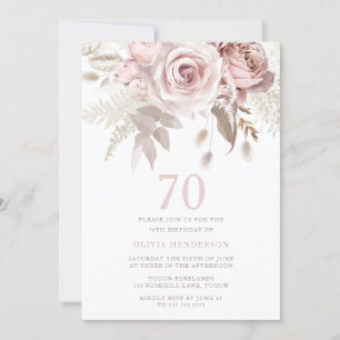 Divine Blush Roses 70th Birthday Party Kaart