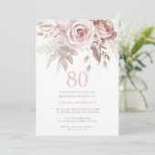 Divine Blush Roses 80th Birthday Party Kaart (Staand voorkant)