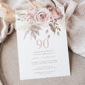 Divine Blush Roses 90th Birthday Party Kaart
