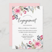 Divine Blush Waterverf Floral Engagement Party Kaart (Voorkant / Achterkant)