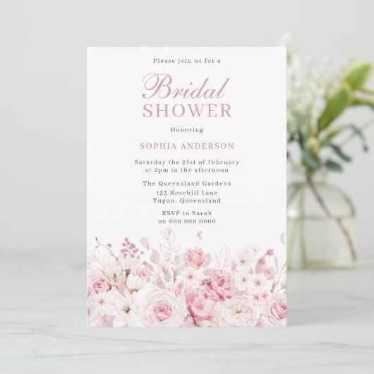 Divine Blush Waterverf Roos Vrijgezellenfeest Kaart (Staand voorkant)