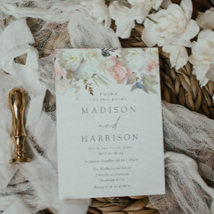 Divine Blush & White Floral Modern Wedding Kaart