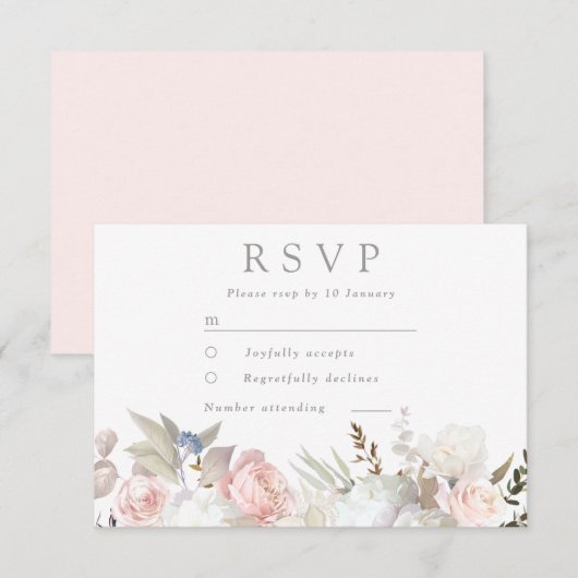 Divine Blush & White Floral Modern Wedding RSVP Kaartje (Voorkant / Achterkant)
