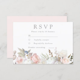 Divine Blush & White Floral Modern Wedding RSVP Kaartje