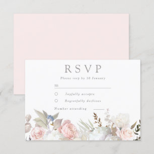 Divine Blush & White Floral Modern Wedding RSVP Kaartje