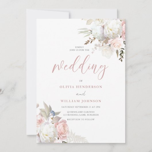 Divine Blush & White Floral Wedding Kaart (Voorkant)