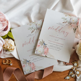 Divine Blush & White Floral Wedding Kaart
