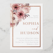 Divine Boho Blush Bruiloft Roos Gouden Rand Folie Uitnodiging (Voorkant)
