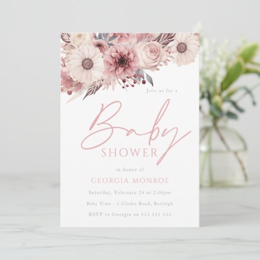 Divine Boho Blush & Roos Baby shower Kaart (Staand voorkant)