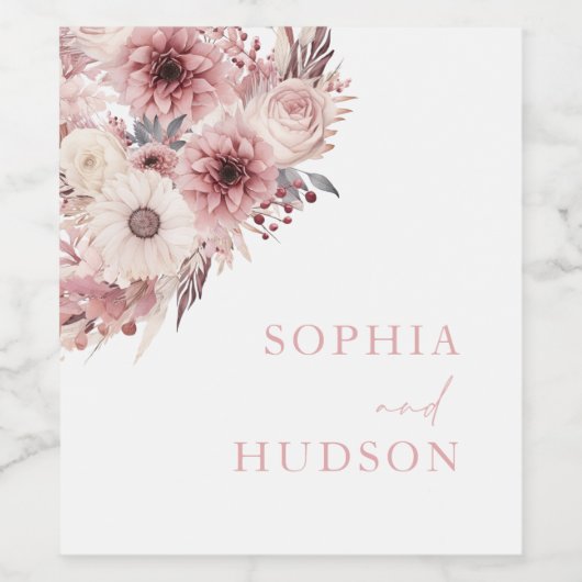 Divine Boho Blush & Roos Bruiloft Wijn Etiket (Enkel label)