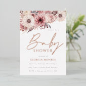 Divine Boho Blush Roos Goud Baby shower Folie Uitnodiging (Staand Voorkant)