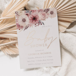 Divine Boho Blush Roos Goud Baby shower Folie Uitnodiging