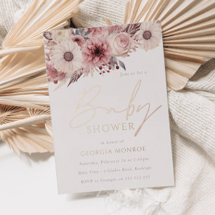 Divine Boho Blush Roze Goud Baby Shower Folie Uitnodiging