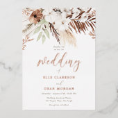 Divine Boho Floral Roos Gold Foil Wedding Folie Uitnodiging (Voorkant)