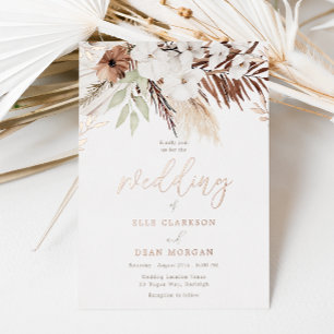 Divine Boho Floral Roos Gold Foil Wedding Folie Uitnodiging