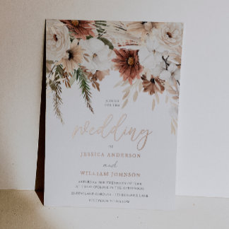 Divine Boho & Goud Blush Bloemen Bruiloft Folie Uitnodiging