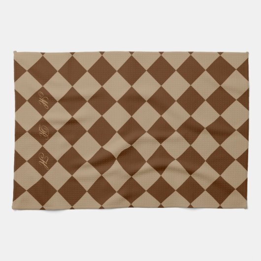 Divine Diamond Pattern_Chocolate Mocha_monogram Theedoek (Horizontaal)