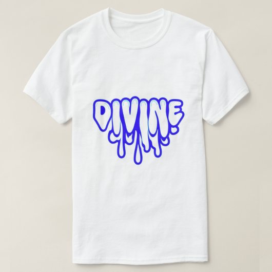 DIVINE Drip Graffiti Tekst Kunst – Neon Blauw Stre T-shirt (Design voorkant)