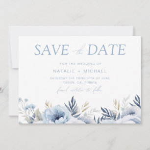 Divine Dusty Blue Floral Bruiloft Save The Date